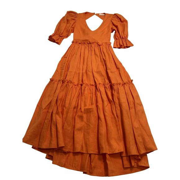 Valentina Karnoubi Tiered Open Back Half-Sleeve Midi Dress